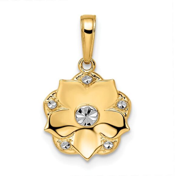 14k Yellow Gold & White Rhodium Diamond-cut Flower Pendant,All Products : American Fashion Style Bags On Sale